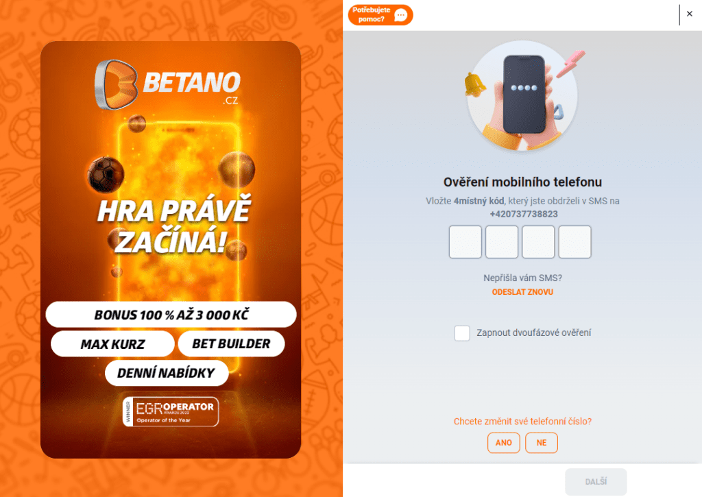 Ověření účtu pomocí SMS