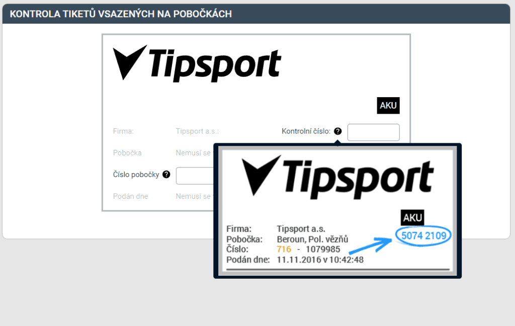 Kontrolní číslo tiketu.