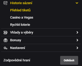 Menu účtu