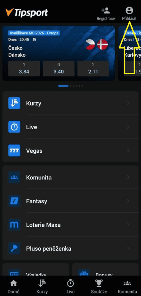 Přihlášení k hráčskému účtu