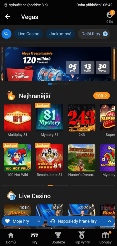 Hry ve Vegas casinu od Tipsportu