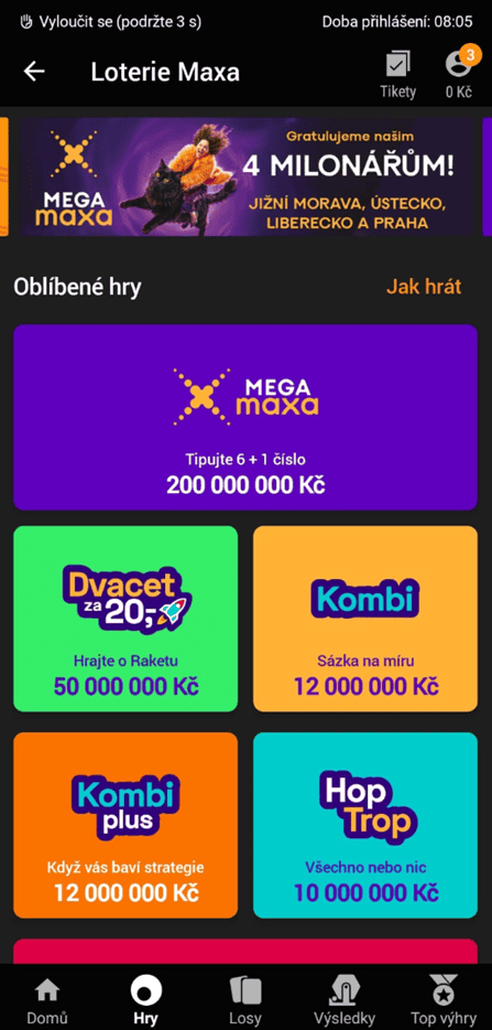 Vsazení loterie Maxa