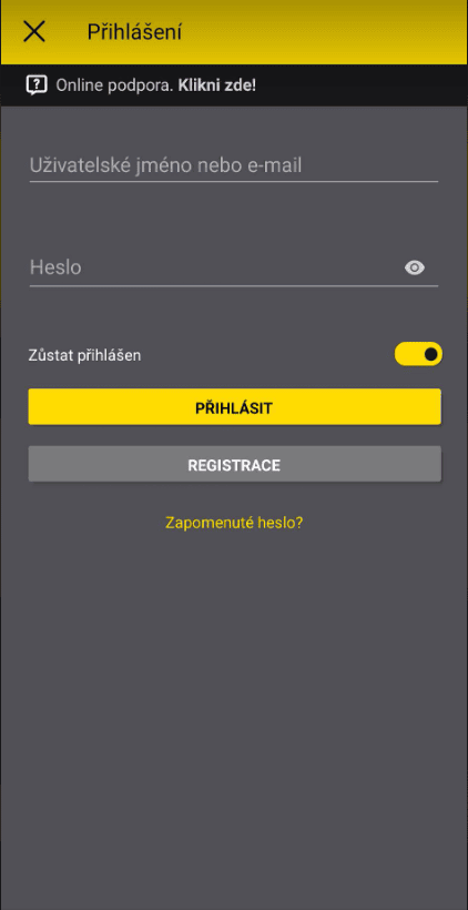 Vyplňte své uživatelské jméno a heslo v mobilní aplikaci
