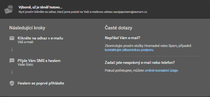 Dokončete registraci ověřením emailu