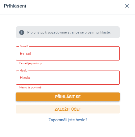 Stačí vyplnit email a heslo