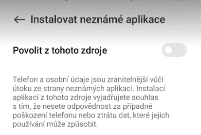 Povolení instalace v systému Android
