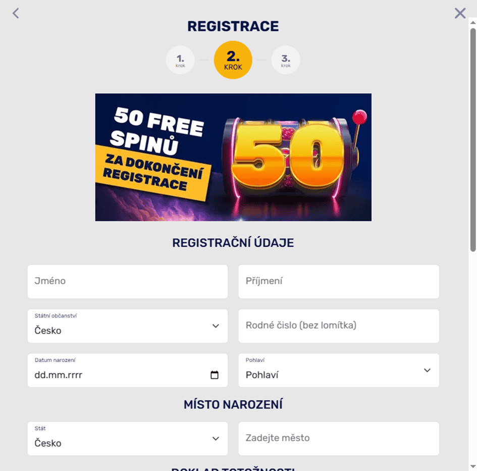 Vyplňte registrační formulář