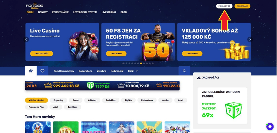 Kliknete na přihlásit se