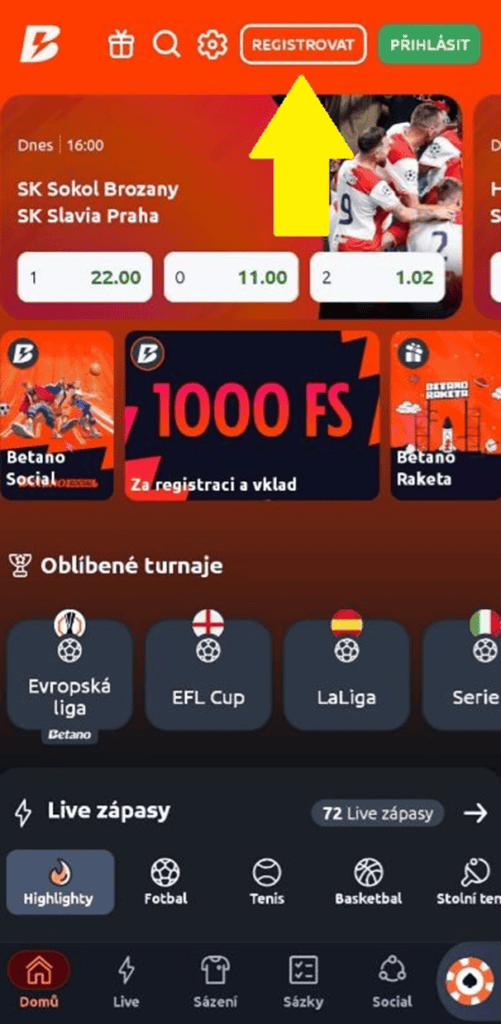 Registrace hráčského účtu
