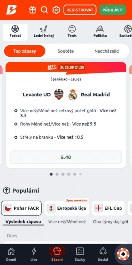 Nabídka sportovního sázení
