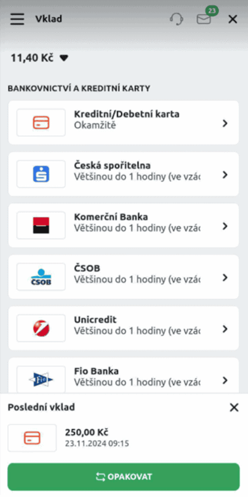 Platební možnosti vkladu peněz