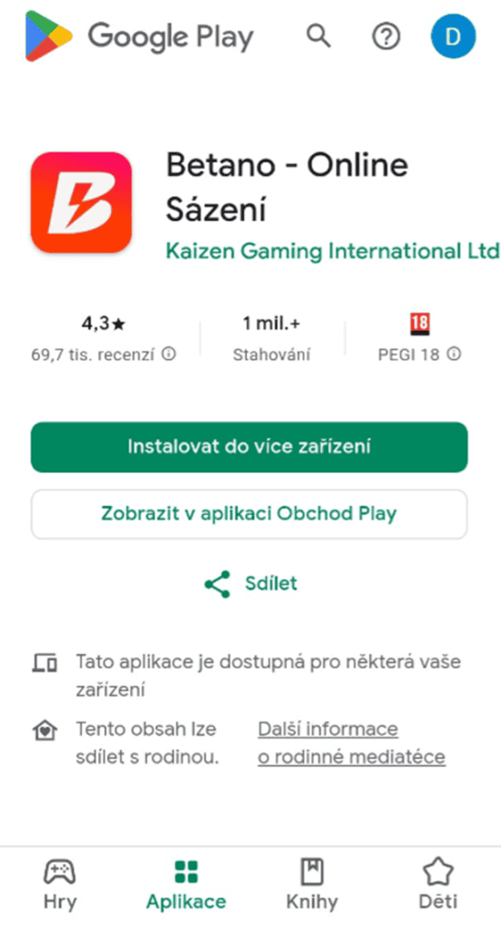 Betano aplikace na Google Play