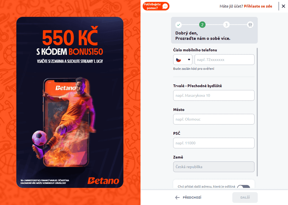 Vyplňte druhou stranu registračního formuláře