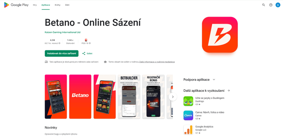 Stažení mobilní aplikace Betano