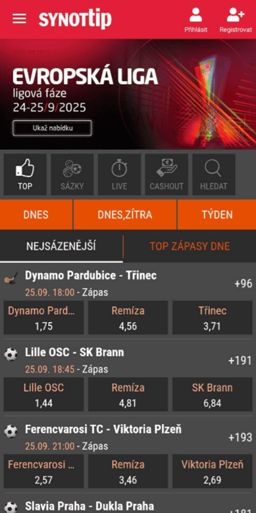 Kurzové sázení v mobilní aplikaci