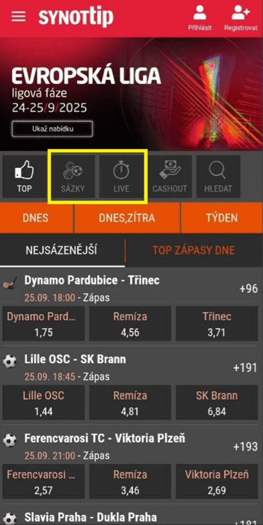 Jak vsadit tiket z aplikace SynotTip