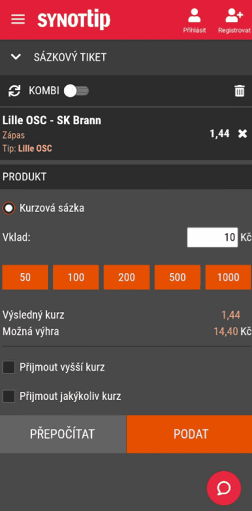 Vyberte si kurz a výši sázky