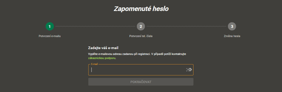 Obnovení hesla v případě jeho zapomenutí