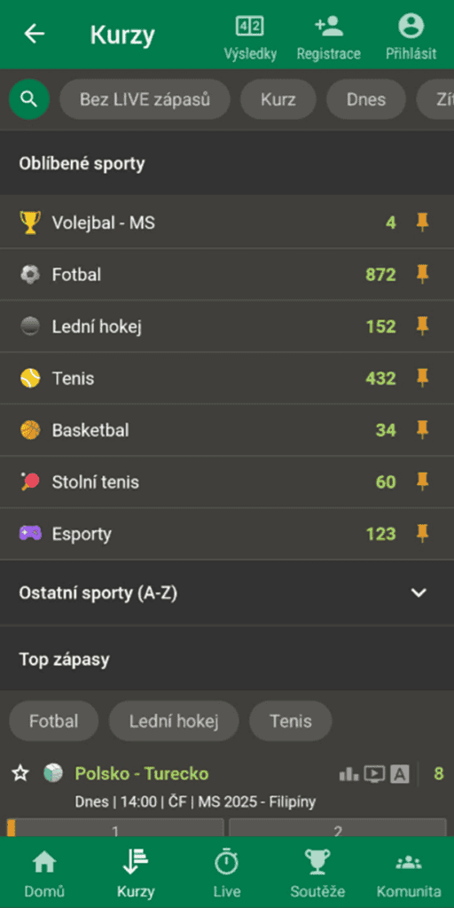 Kurzové sázení v Chance aplikaci