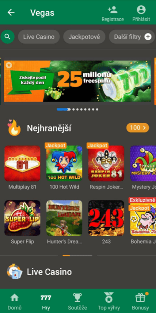 Online casino v mobilní aplikaci