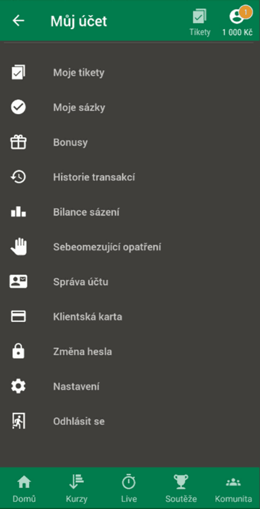 Nabídka „Můj účet“