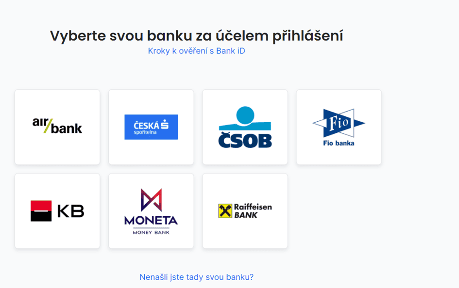 Při registraci skrze bankovní identitu zvolte svou banku