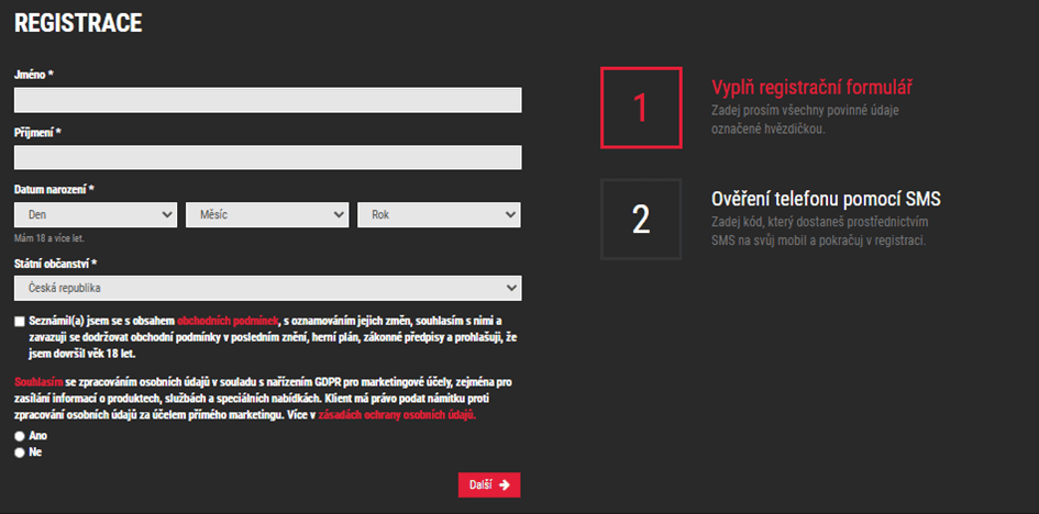 Ruční vyplnění osobních údajů