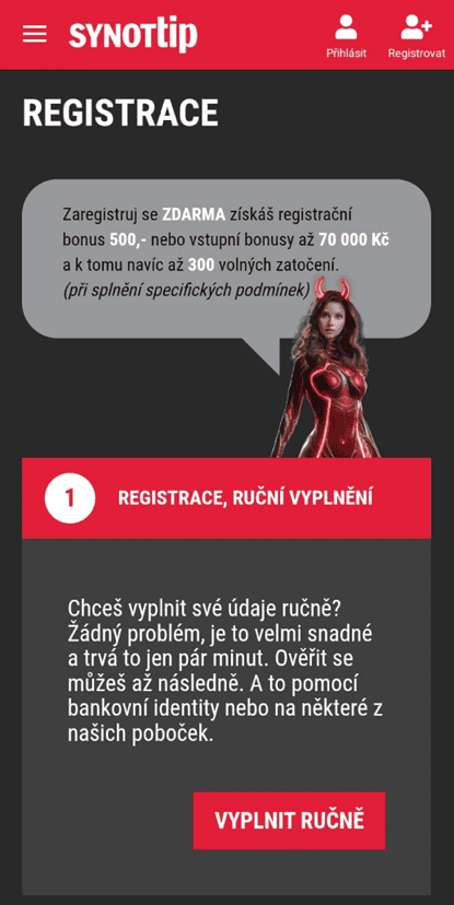 Vyberte si, zda se registrujete skrze bankovní identitu nebo ručním vyplněním údajů
