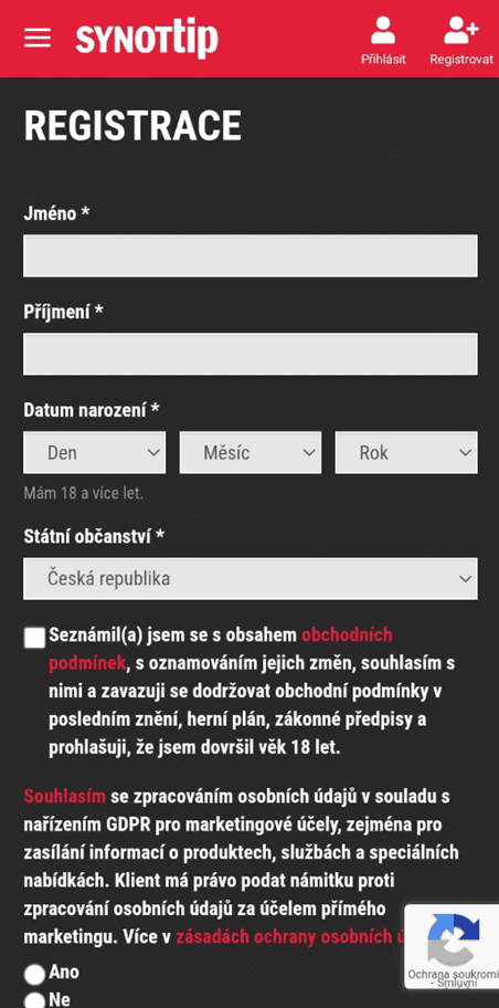 Ruční registrace v mobilní aplikaci