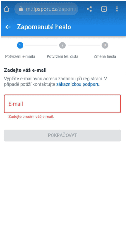 Jak obnovit své heslo v mobilní aplikaci