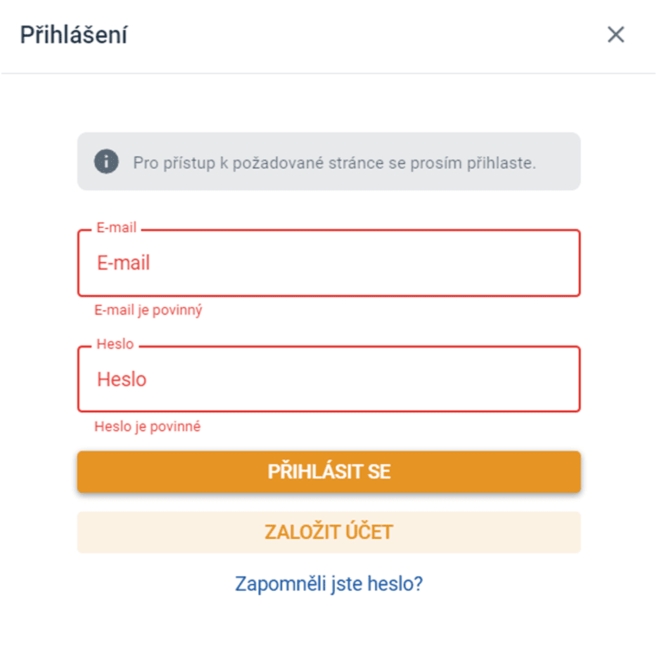 Vyplňte svůj přihlašovací email a heslo