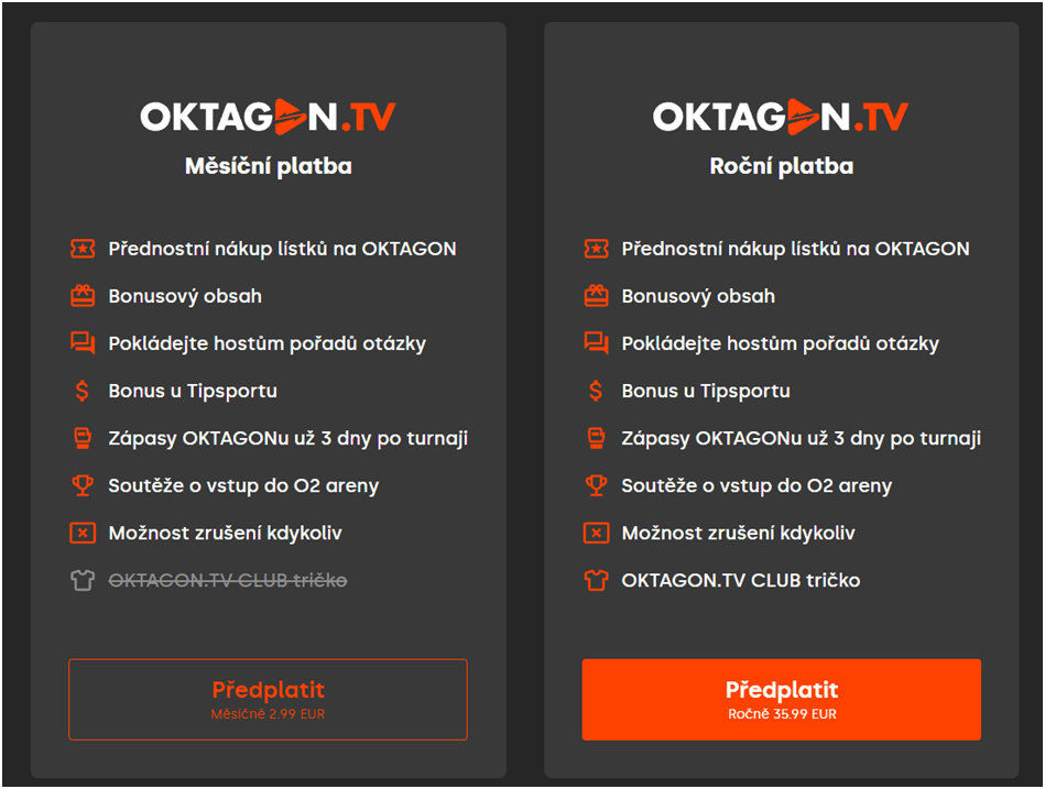 Cena za sledování na Oktagon.TV
