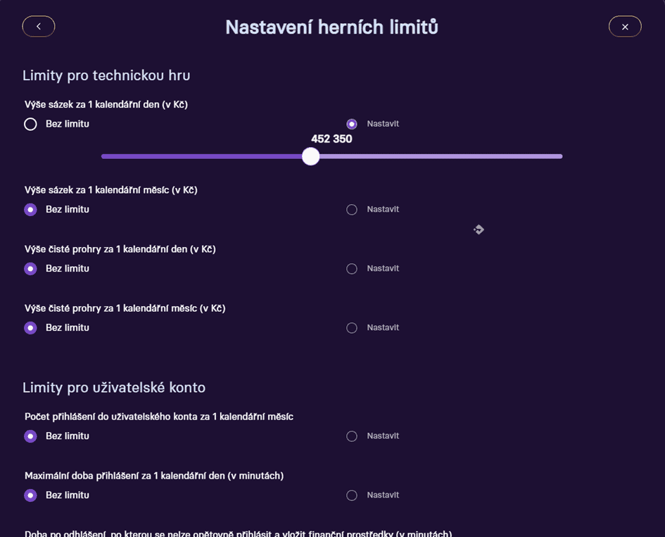 Nastavení herních limitů