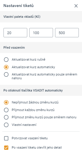 Kompletní nastavení tiketu