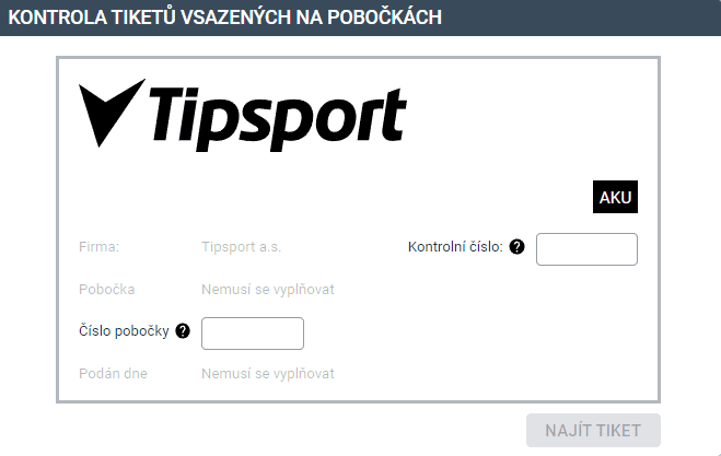 Kontrola tiketu vsazeného na pobočce