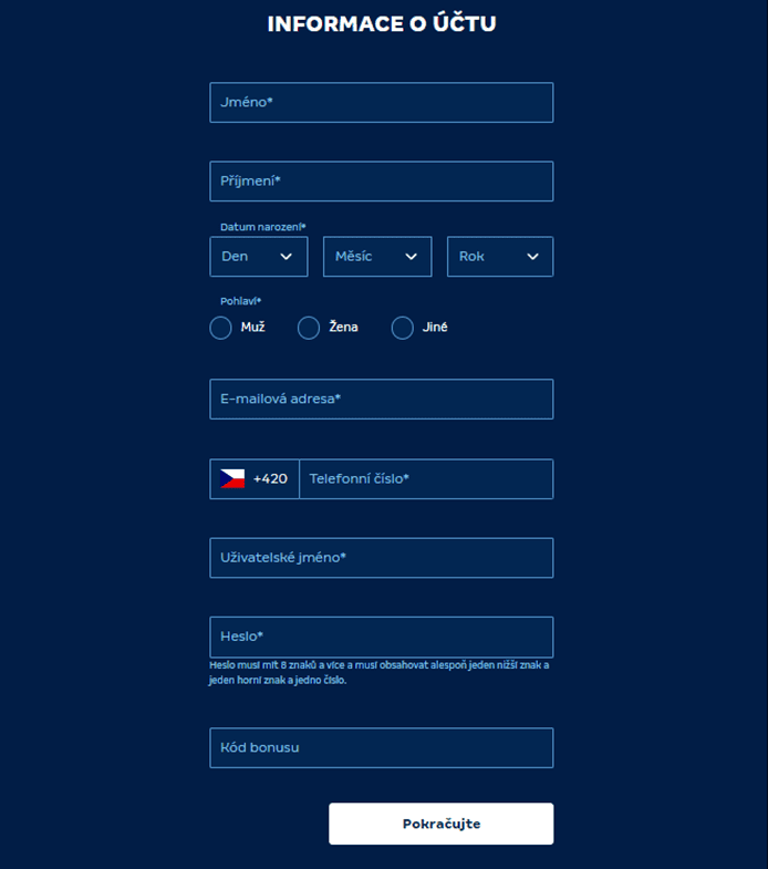 Vyplňte požadované informace