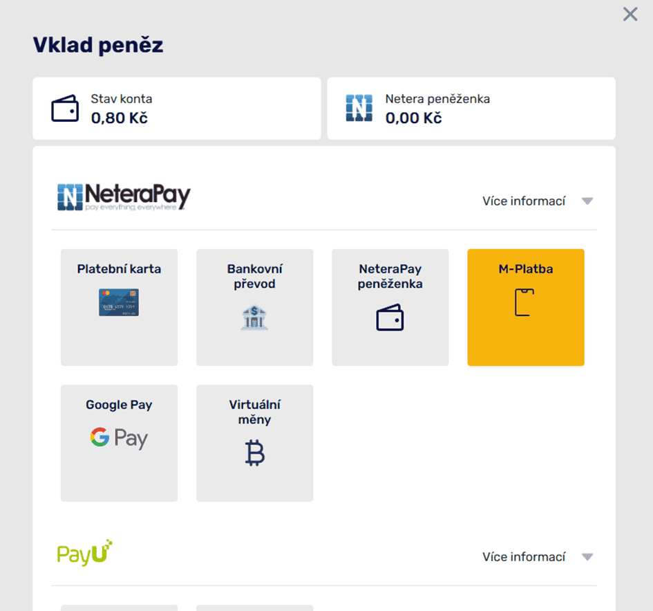 Zvolte platební metodu