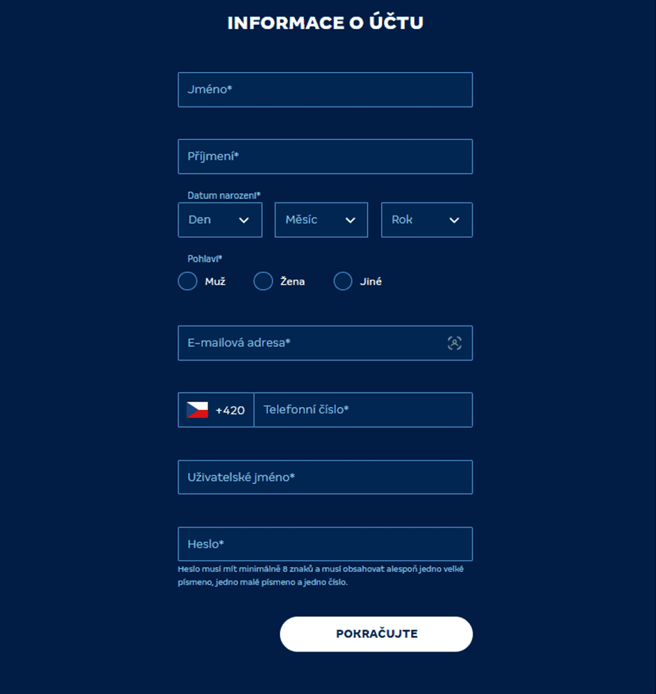 Vyplňte požadované informace
