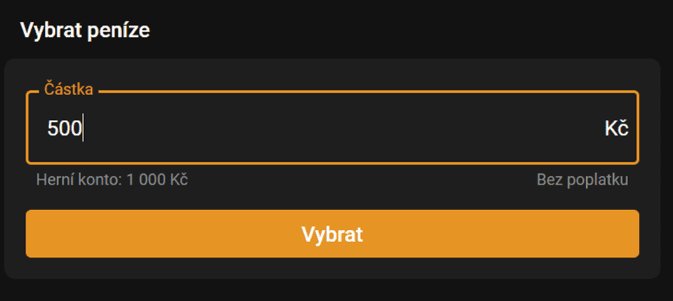 Zvolte částku, kterou chcete vybrat