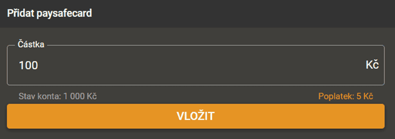 Vložení peněz na hráčský účet
