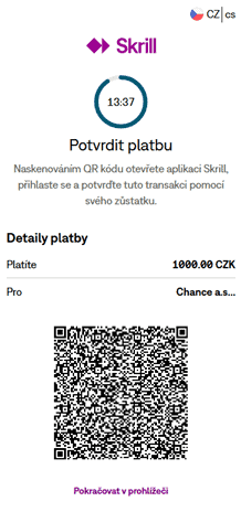 Můžete peníze zaslat pomocí QR kódu