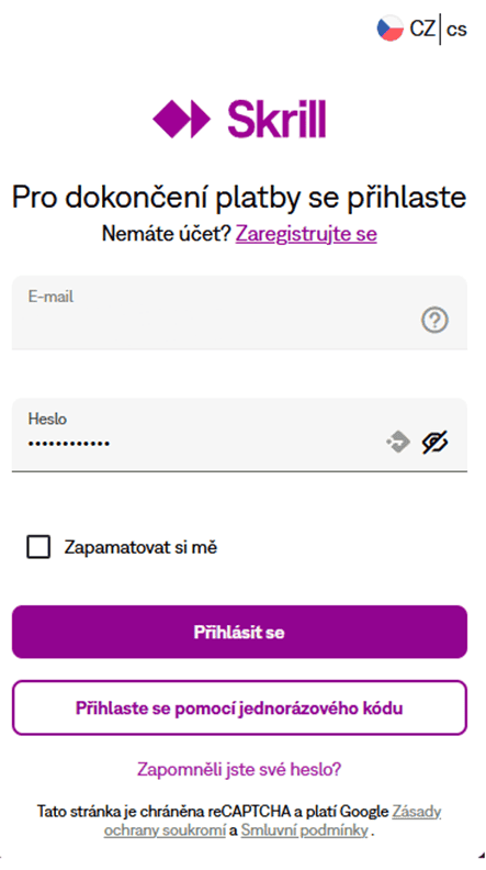 Přihlaste se do Skrillu