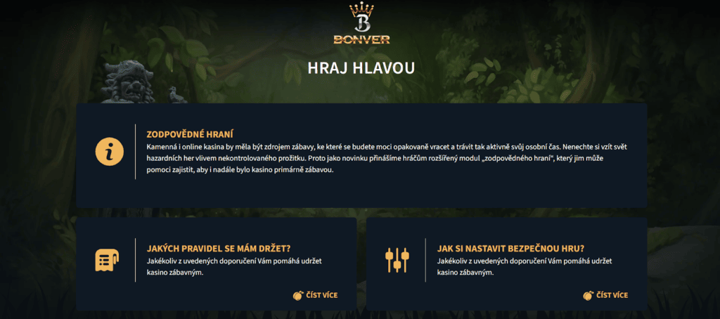 Zásady zodpovědného hraní na stránkách Bonver Casina