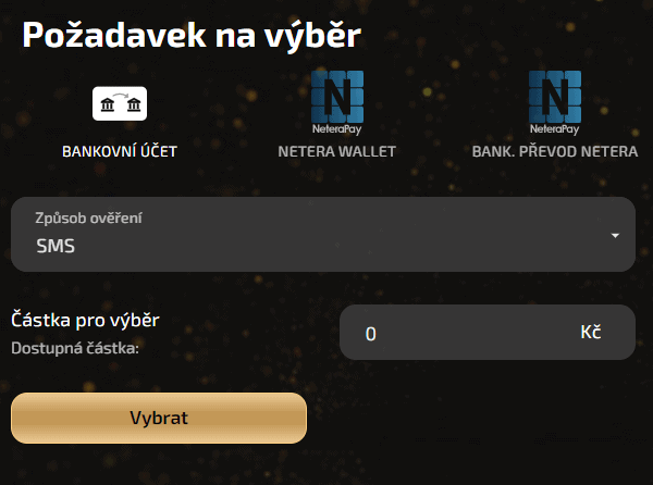 Zadejte částku a klikněte na tlačítko "Vybrat"