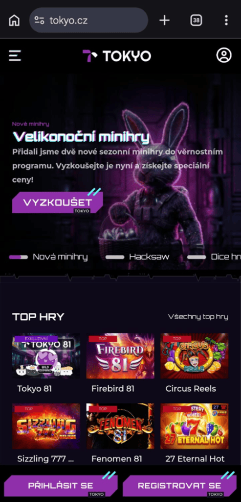 Tokyo Casino mobilní aplikaci nenabízí