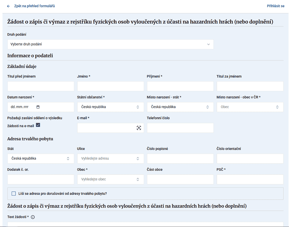 Vyplňte všechny požadované informace