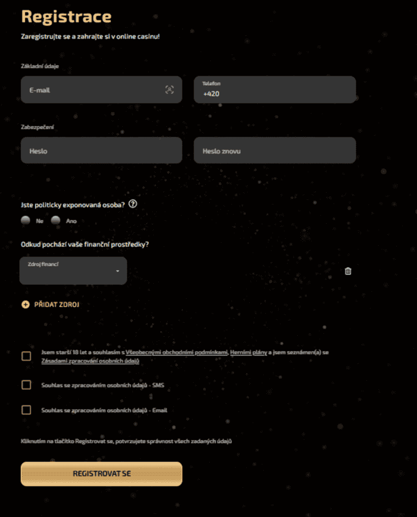 Vyplňte první stranu registračního formuláře