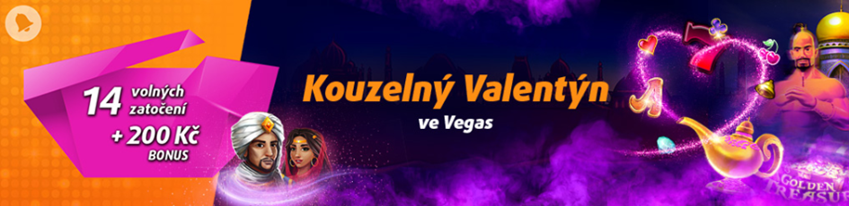 Kouzelný Valentýn ve Vegas se 14 free spiny a bonusem 200 Kč