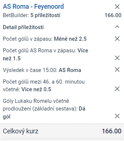 Takto vypadá tiket s využitím funkce Betbuilder
