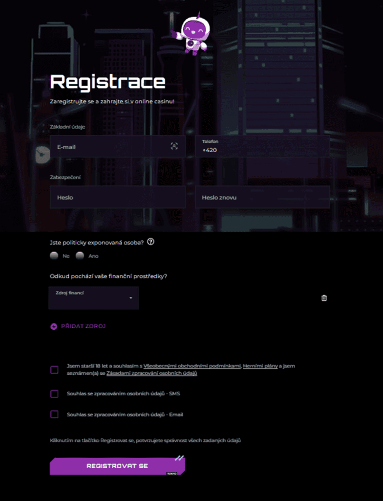 Vyplňte první část registračního formuláře